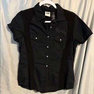 Harley-Davidson Black Casual Button Down Shirt Crystal buttons